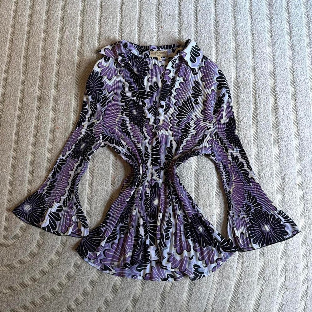 VTG Y2K Notation Purple Blouse size XL Hippie Indie Boho Whimsygoth Gothic Party